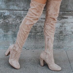 Lulus So Much Yes Light Nude Suede Over The Knee Boots Beige - Size 8